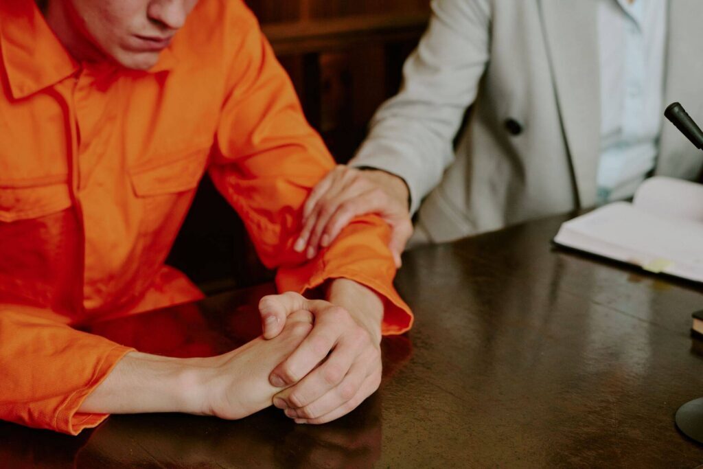 Stylized image of man at a trial